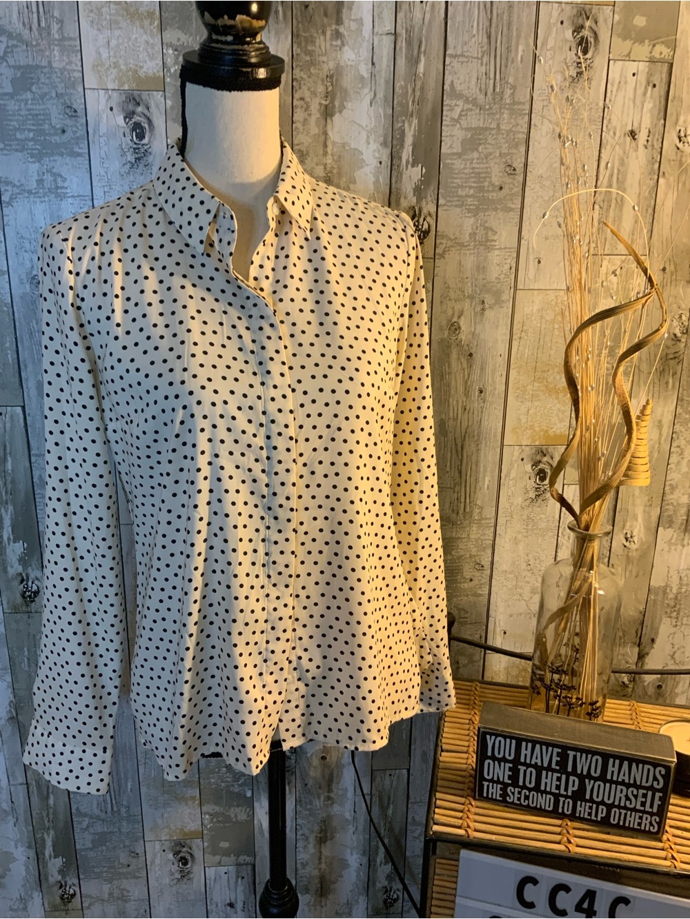Express Cream Blouse with Black Polka Dots